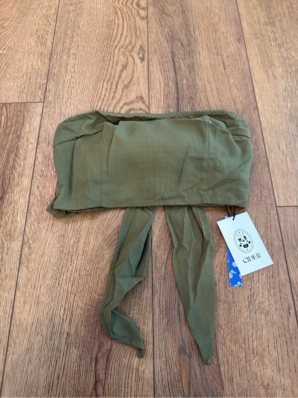 Cider Olive Green Strapless Bandeau with Tie Straps